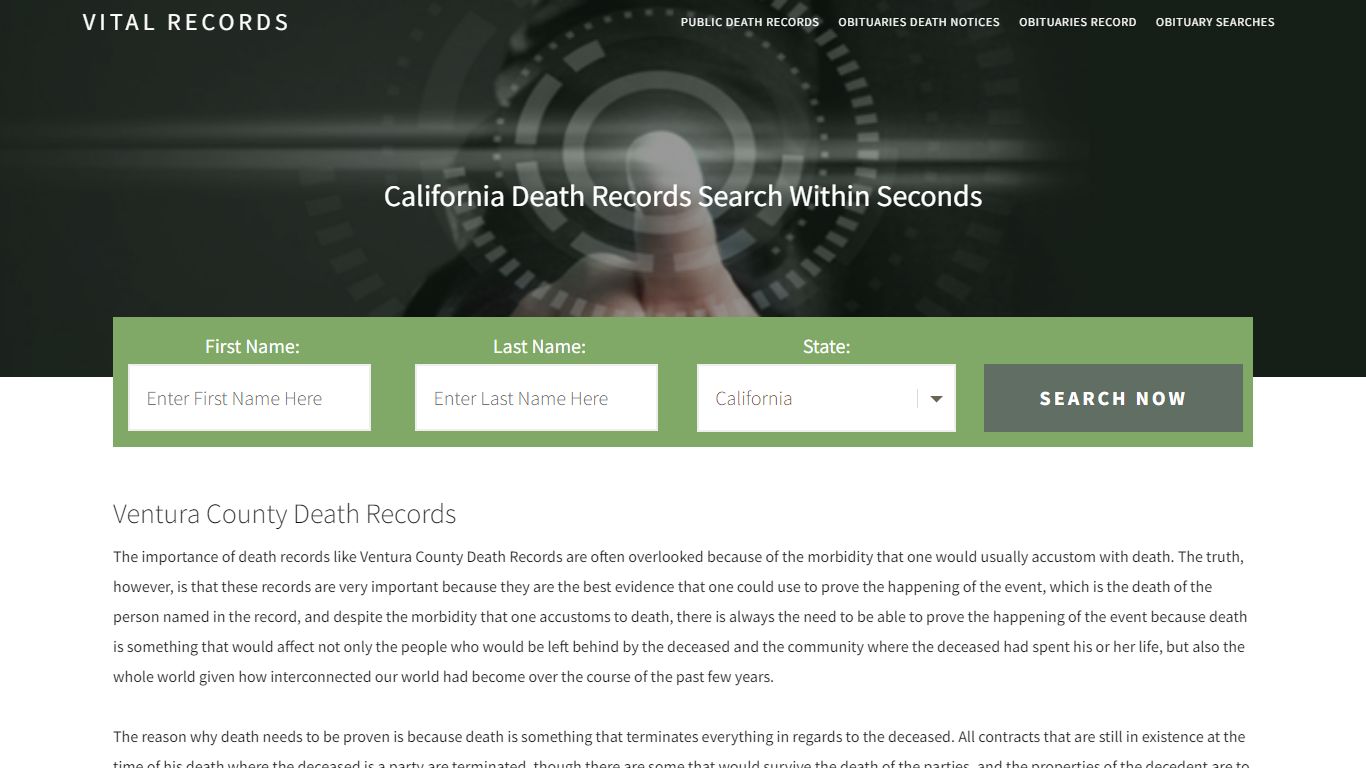 Ventura County Death Records - Death Vital Records